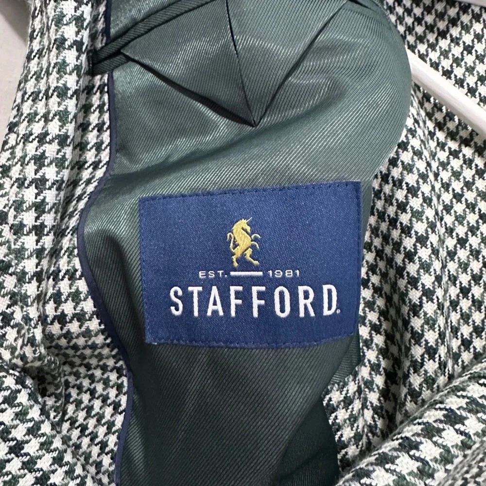 Stafford Mens 40 Regular Sport Coat Green Houndstooth Wool Blend Classic Fit NEW